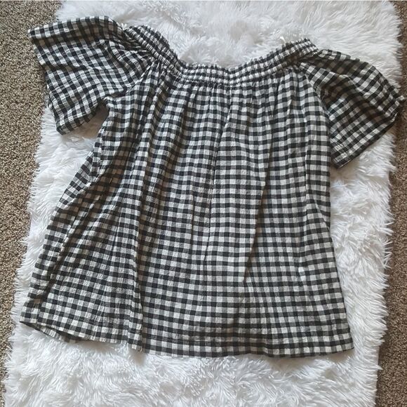 Loft Black and White Checkered Top with Tassels Size Small - Picture 2 of 5